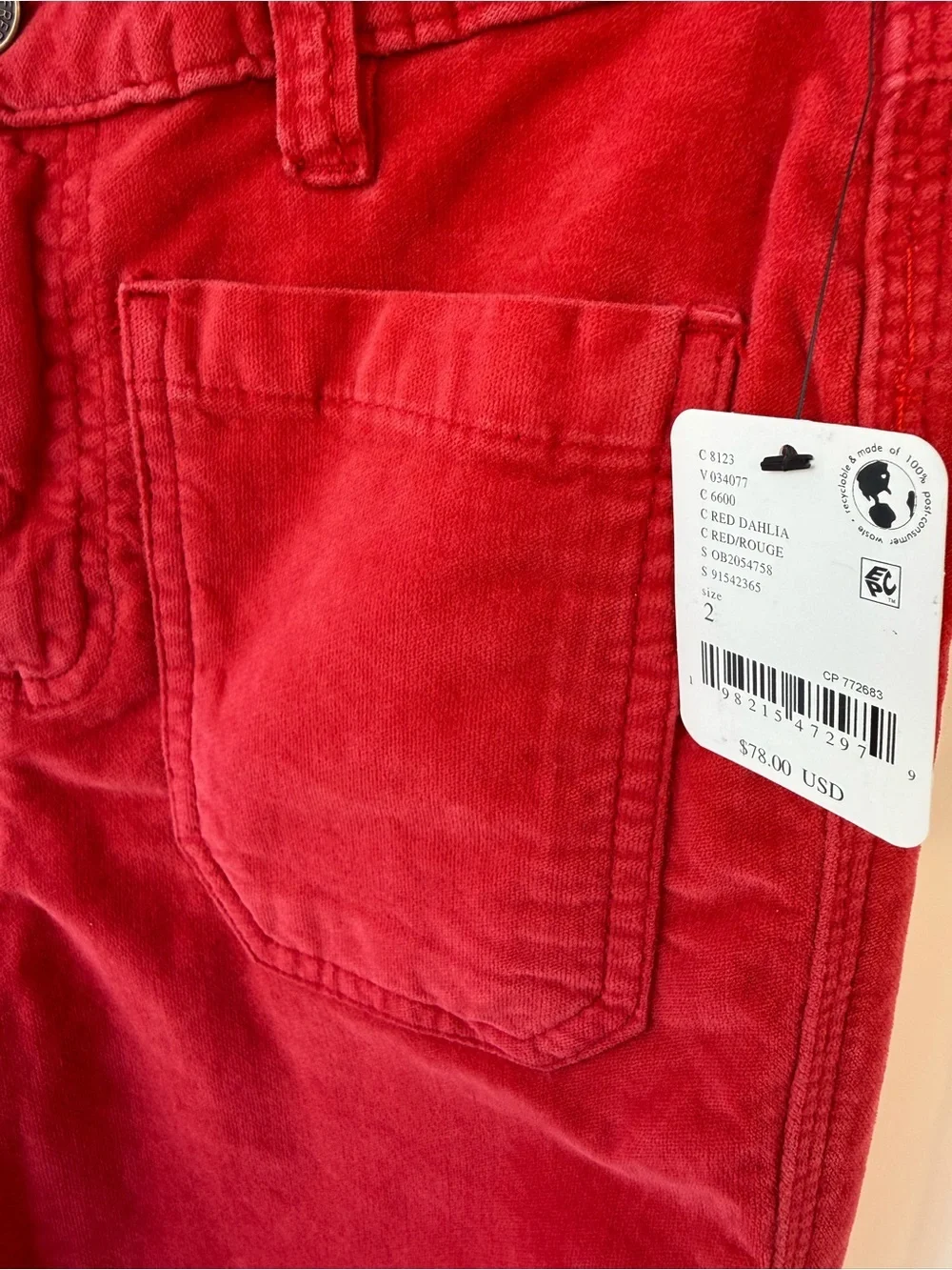 Free People Red Corduroy High Time Velvet Kick Flare Pants